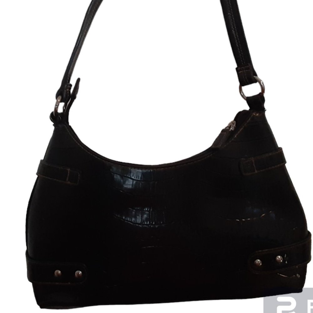 Vintage Petite Faux Alligator Embossed Brown Shoulder Bag - Picture 3 of 13